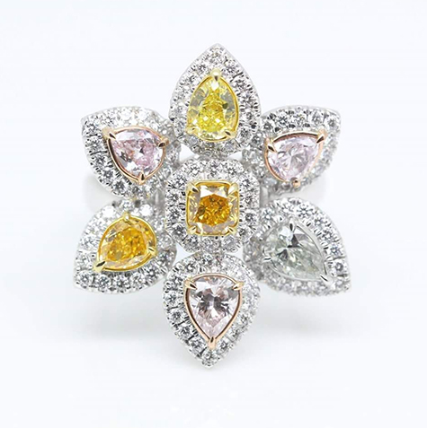 Spring Color Ring Spring Light – coloured diamond flower ring - Stephen Dibb Jewellery