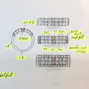 jewellery designer's design drawings of alternatives for pink diamond ring