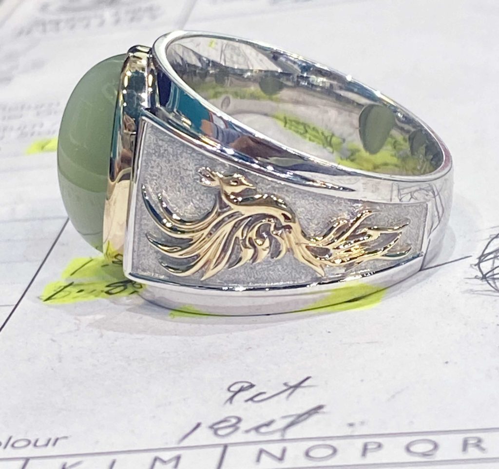 Phoenix Ring Design Phoenix-green-stone-gents-signet-ring-with-dragon-&-phoenix-on-design ...